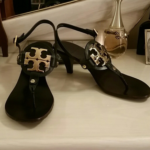 Tory Burch | Shoes | Tory Burch Heeled Miller Sandals In Black Gold | Poshmark